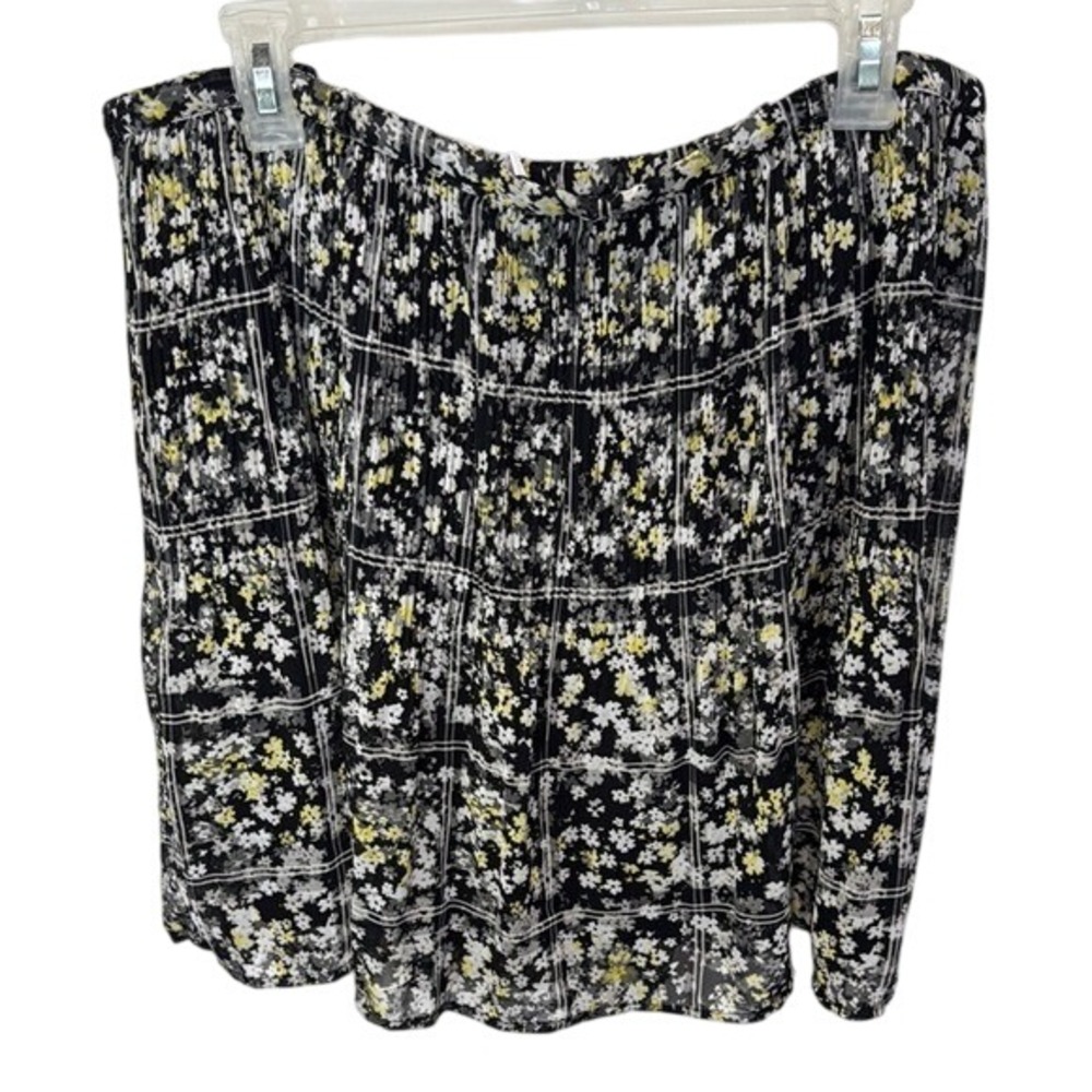 ELLE Black Floral‎ Pleated Mini Skirt XL Womens Career Casual Cute